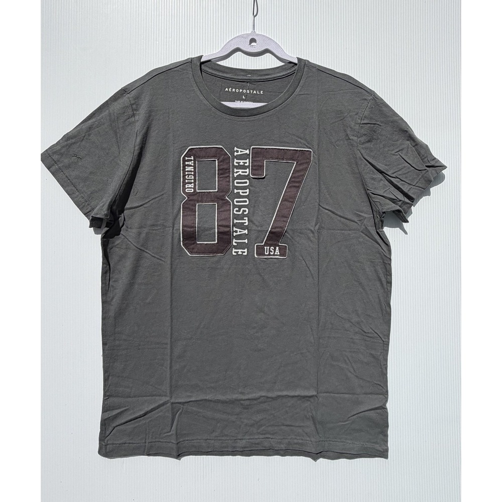 Aeropostale Mens Shirt Large Gray 87 Graphic Applique Tee Short Sleeve Cotton